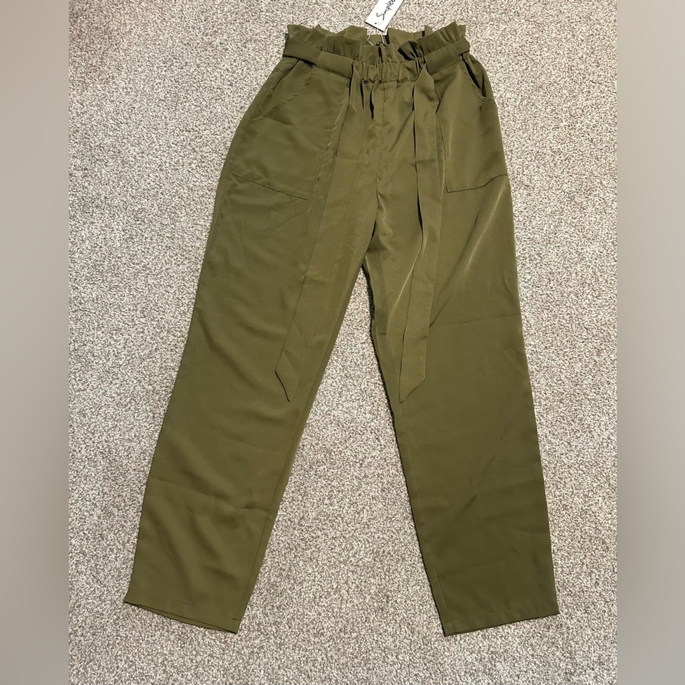 Simplee Apparel Green Pants With Tied Belt